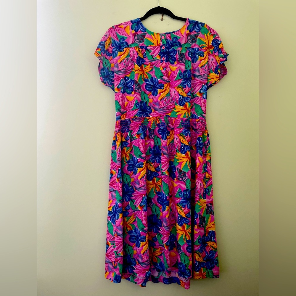 Vintage Piaf Tropical Summer Floral Multicolor Dress 21” PTP
